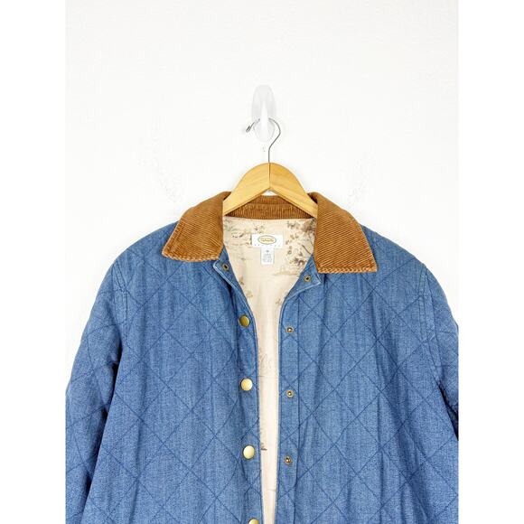 Vintage Talbots Denim Barn Jacket Petite Medium Blue Quilted Corduroy Trim Chore - Picture 4 of 15
